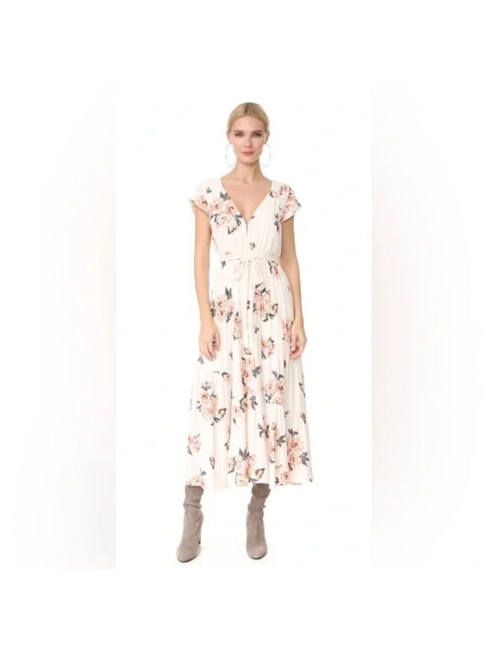 Free People Pink and White Midi Dress with Graceful Design